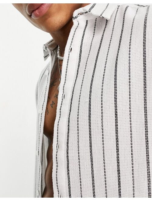 ASOS DESIGN relaxed textured stripe shirt in white