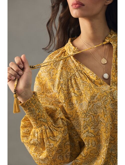 By Anthropologie Tie-Neck Peasant Blouse
