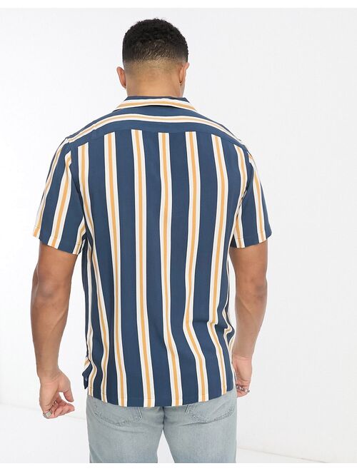 New Look striped revere collar shirt in navy