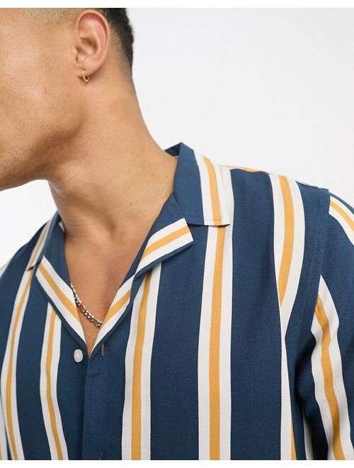 New Look striped revere collar shirt in navy