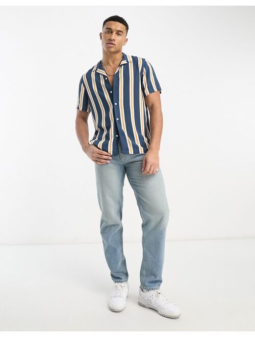 New Look striped revere collar shirt in navy