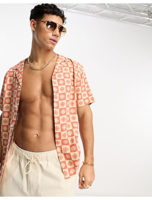 New Look geo tile print revere collar shirt in orange
