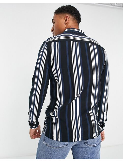 ASOS DESIGN shirt in black and navy stripe