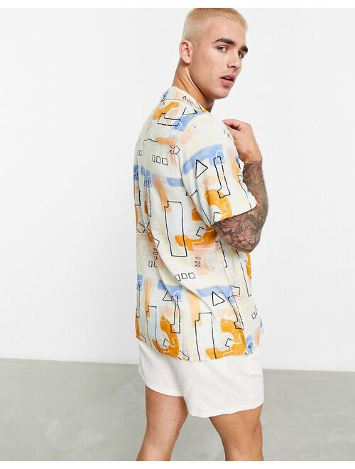 ASOS DESIGN relaxed revere shirt in vintage inspired abstract print