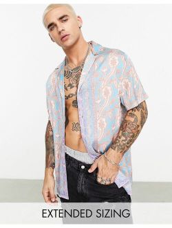 relaxed revere satin shirt with border print