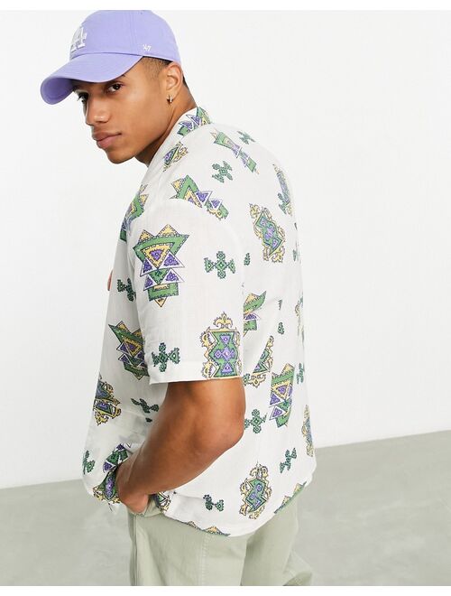 ASOS DESIGN relaxed revere textured shirt with abstract print