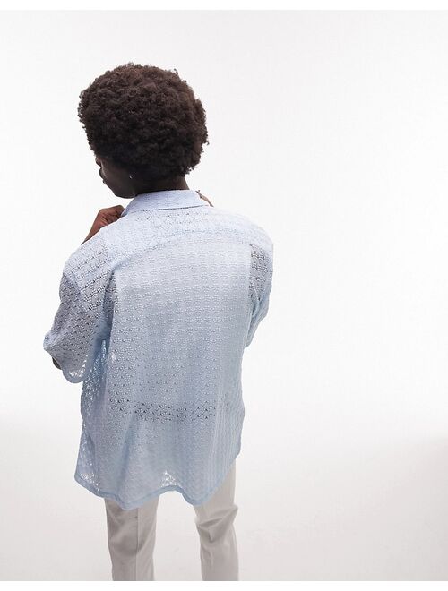 Topman grid lace short sleeve shirt in blue