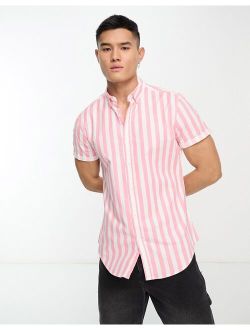 stretch slim oxford stripe shirt in pink in cotton blend