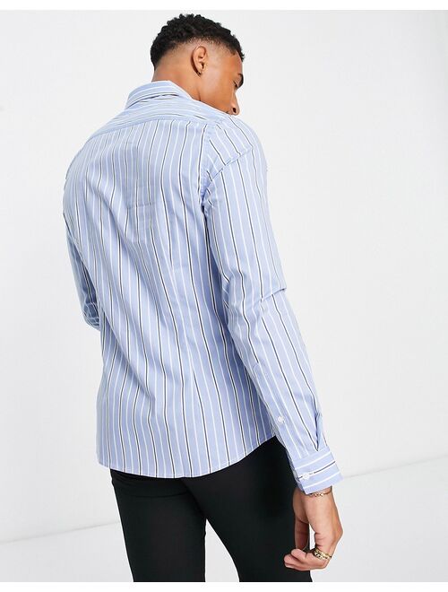 ASOS DESIGN slim fit stripe shirt in blue