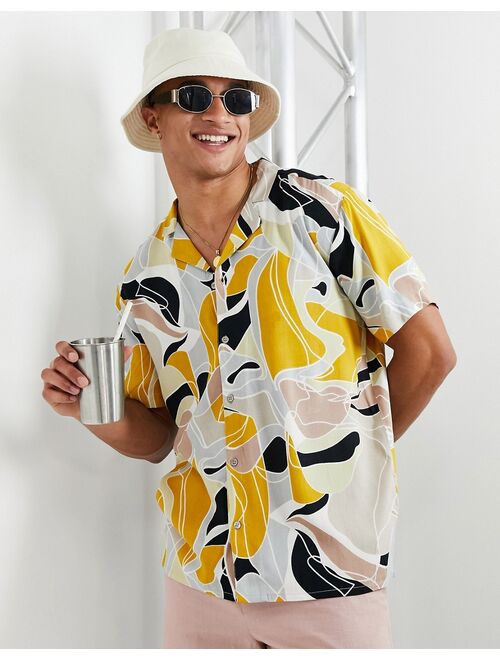 New Look short sleeve camp collar shirt with abstract print in multi