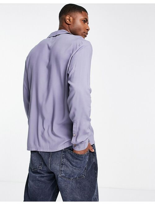 ASOS DESIGN relaxed viscose shirt in slate gray with deep camp collar