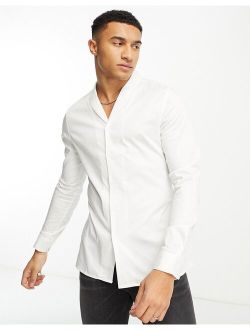 Premium slim fit sateen shirt with shawl collar in white