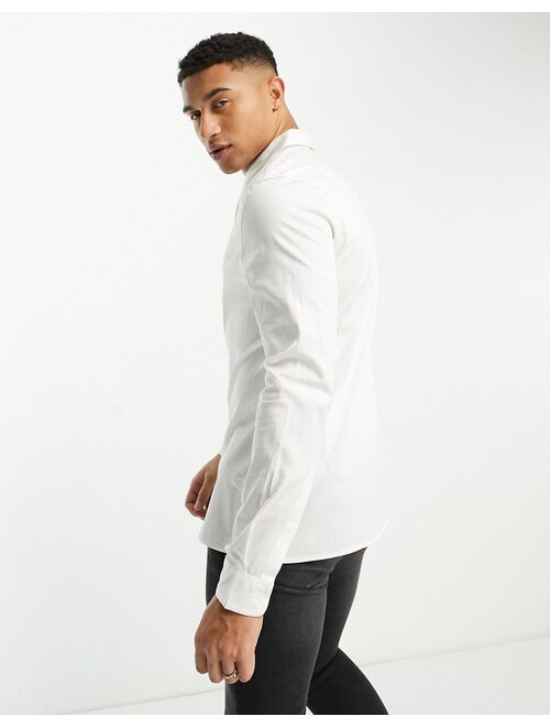 ASOS DESIGN Premium slim fit sateen shirt with shawl collar in white