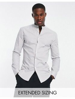 skinny fit stripe shirt with grandad collar in gray