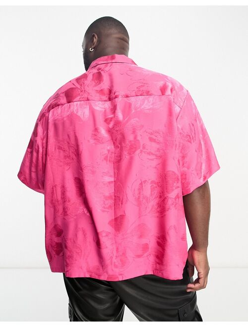ASOS DESIGN boxy oversized revere shirt in pink floral jacquard