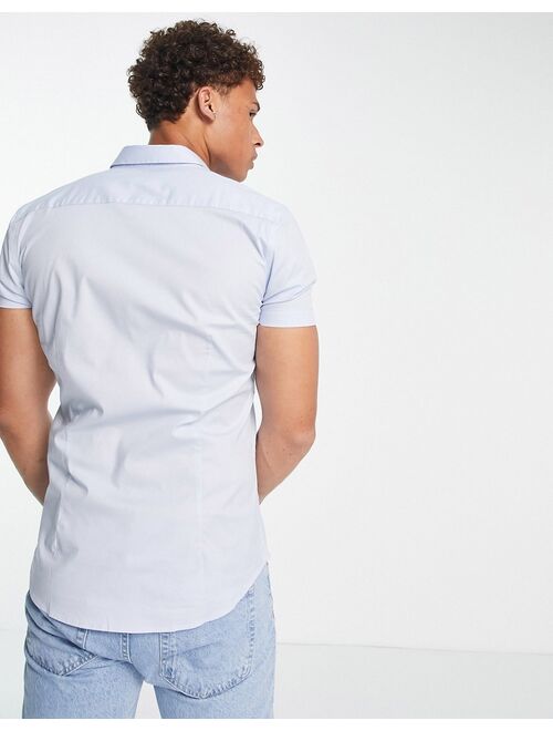 New Look short sleeve muscle fit poplin shirt in light blue