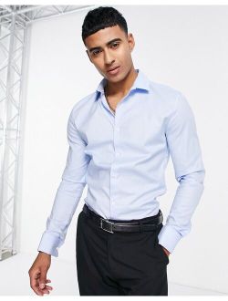 formal royal oxford skinny shirt with double cuff in blue