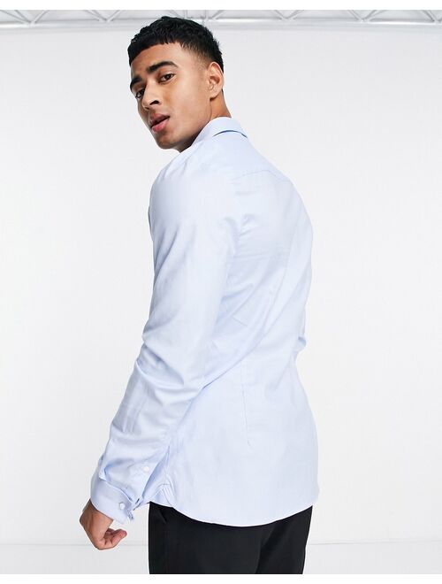 ASOS DESIGN formal royal oxford skinny shirt with double cuff in blue