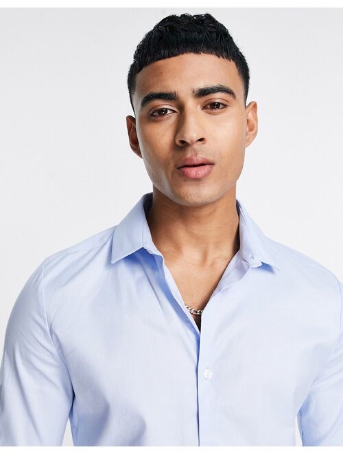ASOS DESIGN formal royal oxford skinny shirt with double cuff in blue