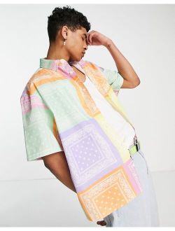 boxy oversized shirt in patchwork paisley bandana