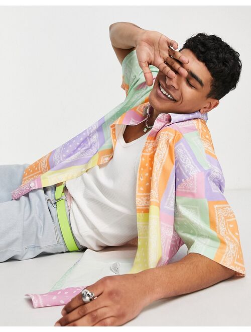 ASOS DESIGN boxy oversized shirt in patchwork paisley bandana
