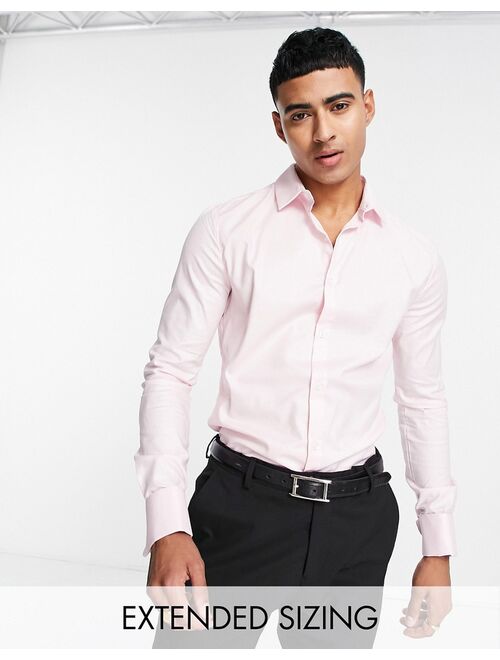 ASOS DESIGN formal royal oxford skinny shirt with double cuff in pink