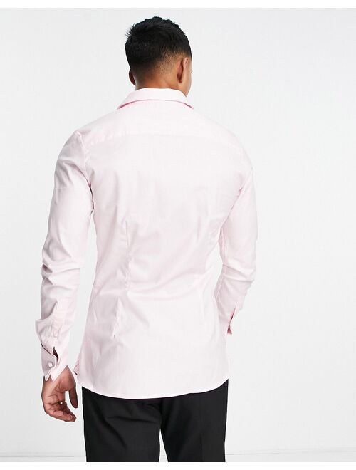 ASOS DESIGN formal royal oxford skinny shirt with double cuff in pink