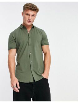 short sleeve muscle fit jersey shirt in dark khaki