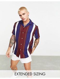 relaxed revere shirt in burgundy and navy stripe