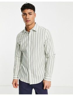 regular linen stripe work shirt in sage green