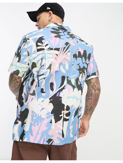 ASOS DESIGN relaxed camp collar linen mix shirt in abstract leaf print