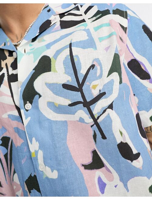 ASOS DESIGN relaxed camp collar linen mix shirt in abstract leaf print