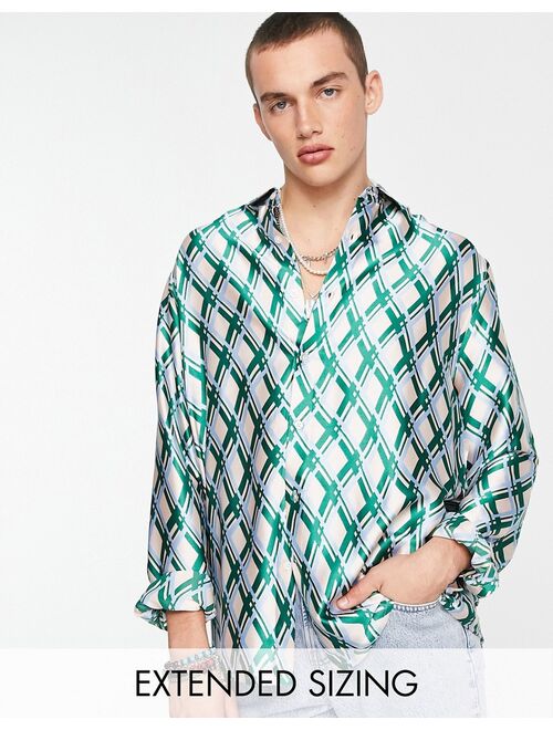 ASOS DESIGN relaxed satin shirt in plaid print