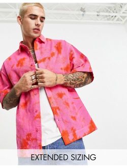 boxy oversized cord shirt in pink tie dye