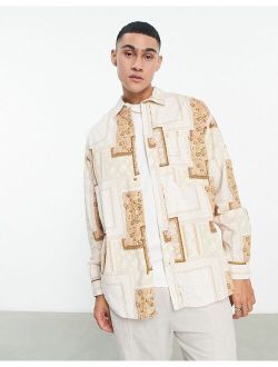 90s oversized corduroy shirt in paisley bandana print