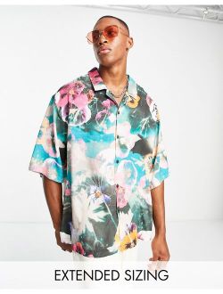 dropped shoulder oversized revere shirt in bright floral print