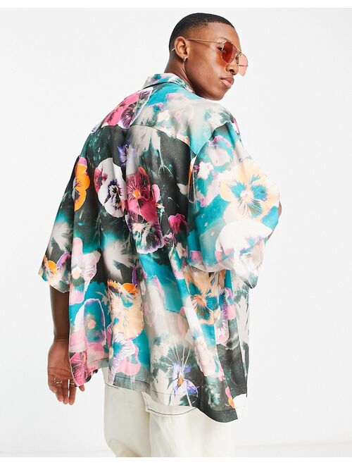 ASOS DESIGN dropped shoulder oversized revere shirt in bright floral print