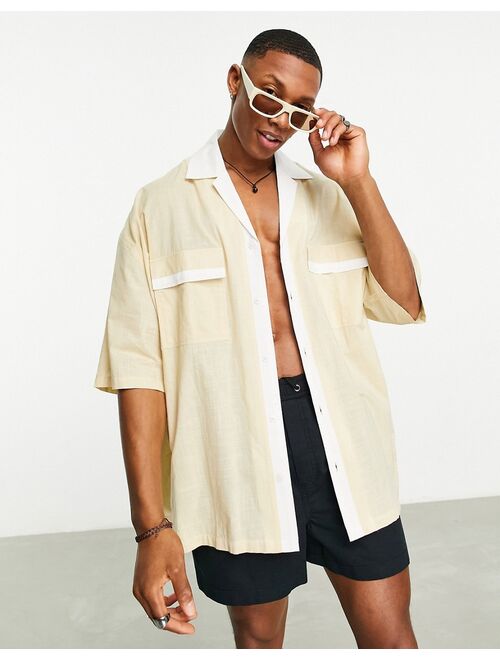 ASOS DESIGN volume oversized shirt with border embroidery