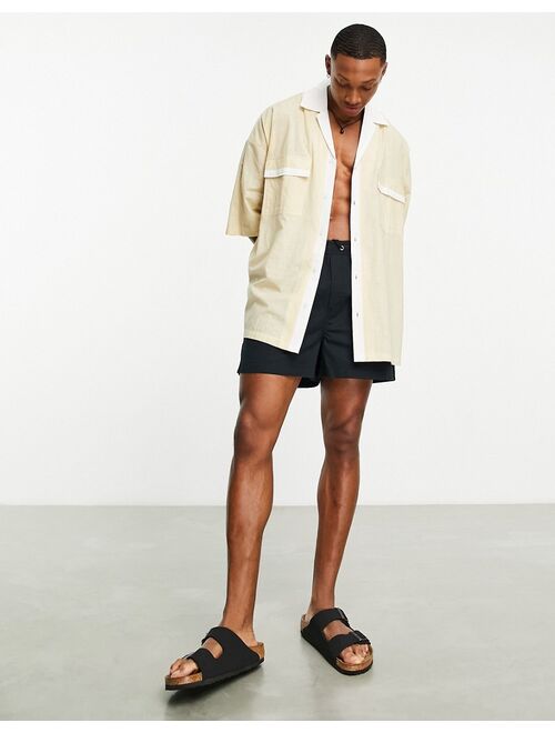 ASOS DESIGN volume oversized shirt with border embroidery