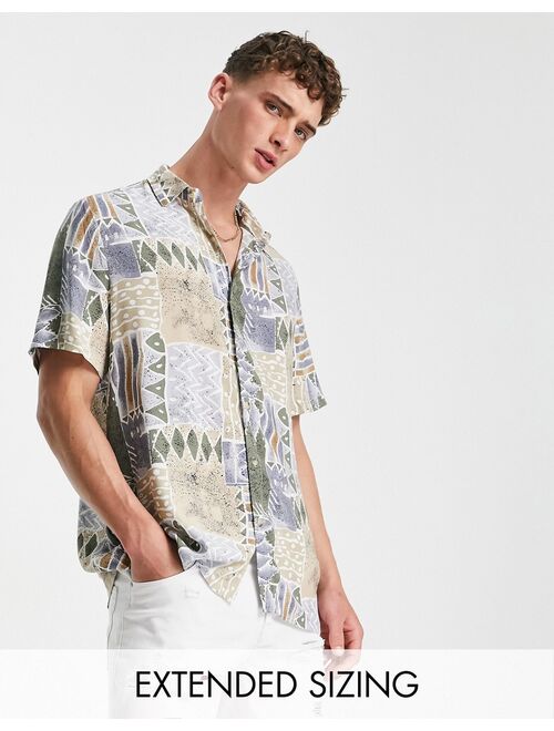 ASOS DESIGN relaxed shirt in gray vintage-inspired print