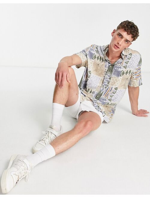 ASOS DESIGN relaxed shirt in gray vintage-inspired print
