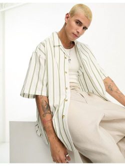 boxy oversized revere shirt with green stripe