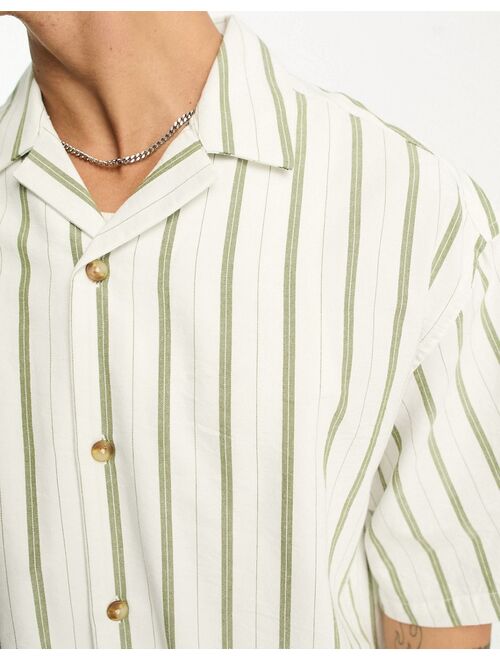 ASOS DESIGN boxy oversized revere shirt with green stripe