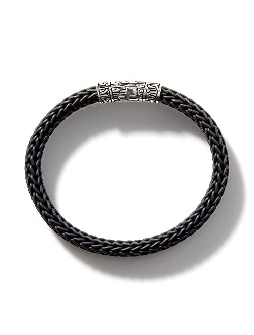 John Hardy Men's Classic Chain Silver 10.5mm Black Rubber Bracelet with Pusher Clasp
