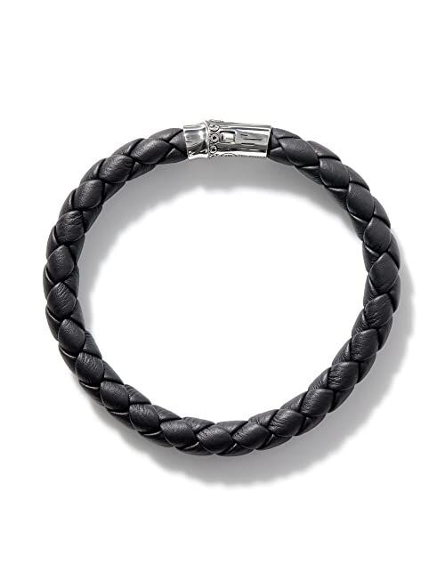 John Hardy Men's Bamboo Silver Bracelet on Black Woven Leather 8mm
