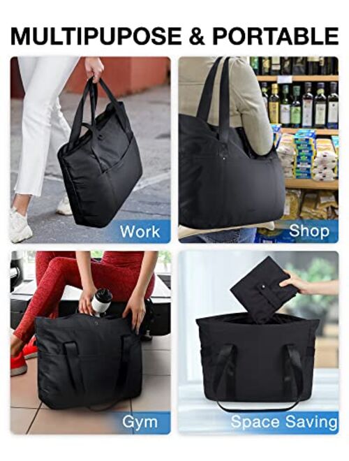 BAGSMART Tote Bag for Women, Foldable Tote Bag With Zipper Large Shoulder Bag Top Handle Handbag for Travel, Work, School