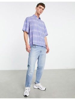 boxy oversized shirt in blue painted check