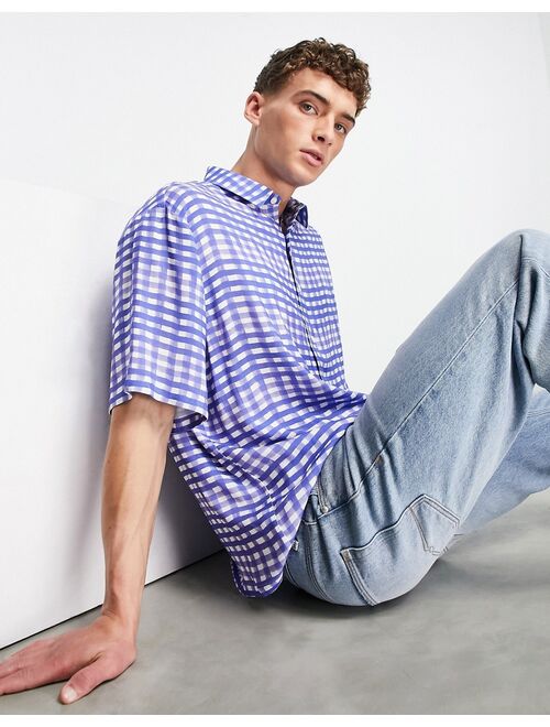 ASOS DESIGN boxy oversized shirt in blue painted check