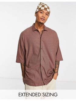 oversized rib jersey shirt with half sleeve in brown