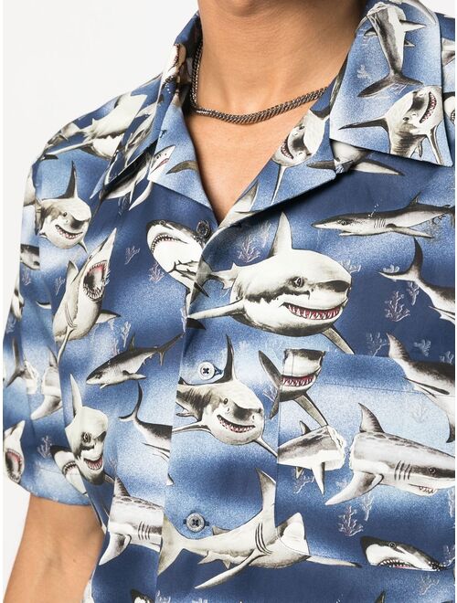 Palm Angels Sharks-print bowling shirt